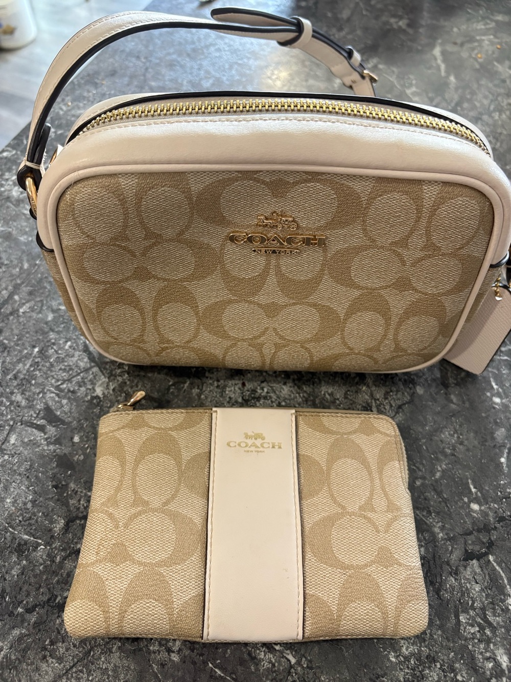 COACH Jamie Signature Canvas Crossbody Camera Bag with Matching Wristlet